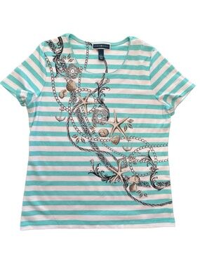 KarenScott coastal granny maritime chic nautical beach cottage striped top NWT L